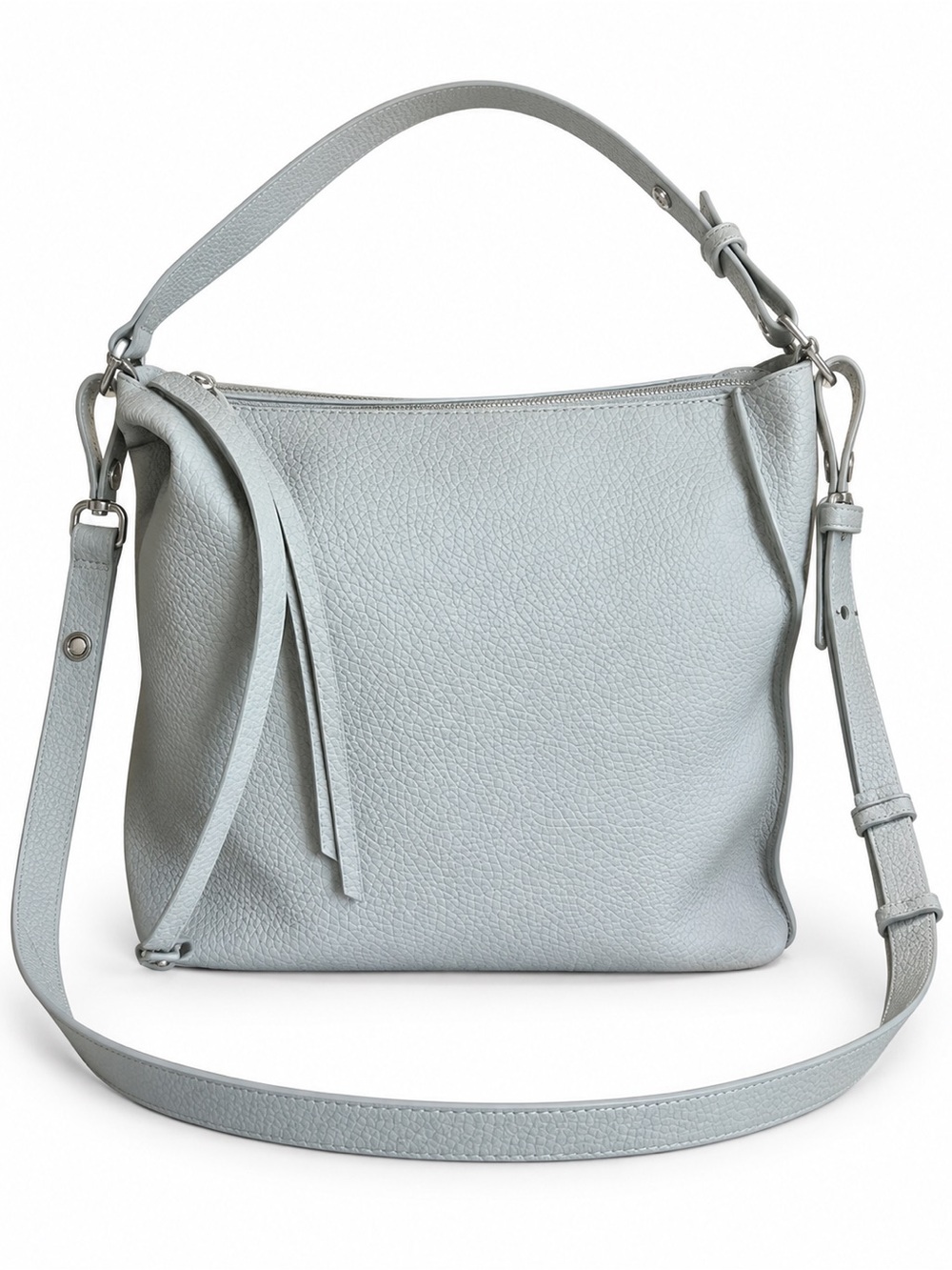 AllSaints Kita Storm Grey Pebbled Leather Hobo Crossbody Shoulder Bag